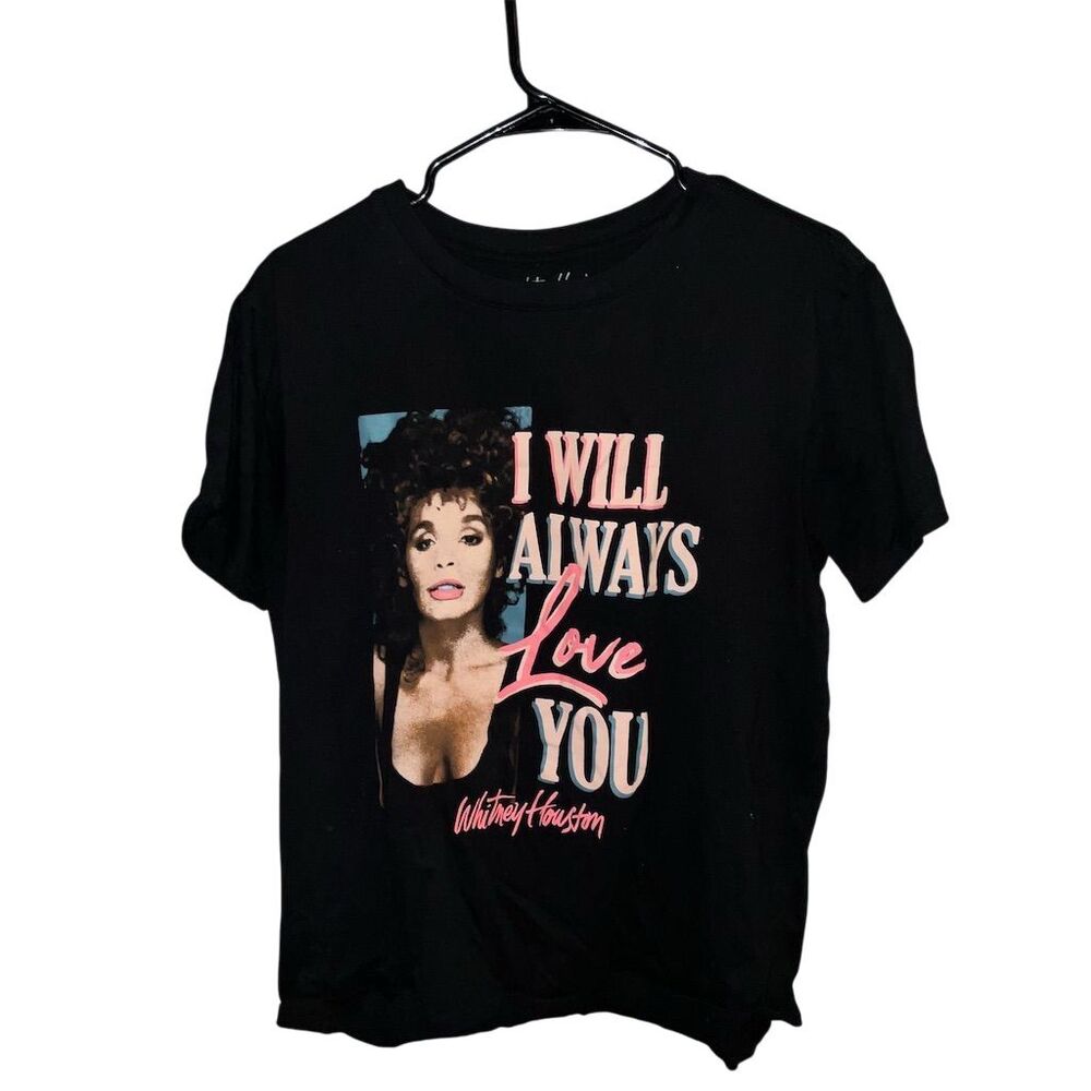 Whitney‎ Houston Women's XL Black Cropped Graphic T-Shirt Music Iconic